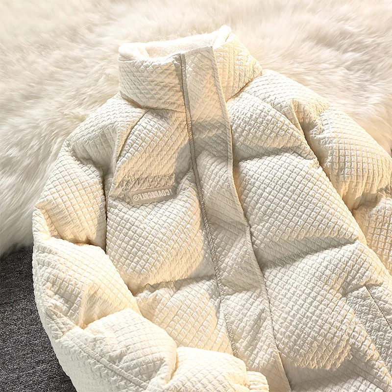 2025 American Retro Waffle For Men Winter Loose Stand Collar Coat Trendy Brand Thickened Couple Cotton Padded Jacket Outerwear