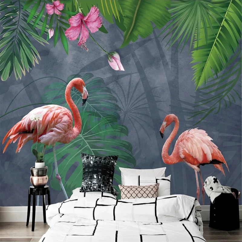 

Southeast Asian Rainforest Flamingos Mural Wallpaper TV Sofa Living Room Bedroom Background Wall Decoration Painting 3D Fresco