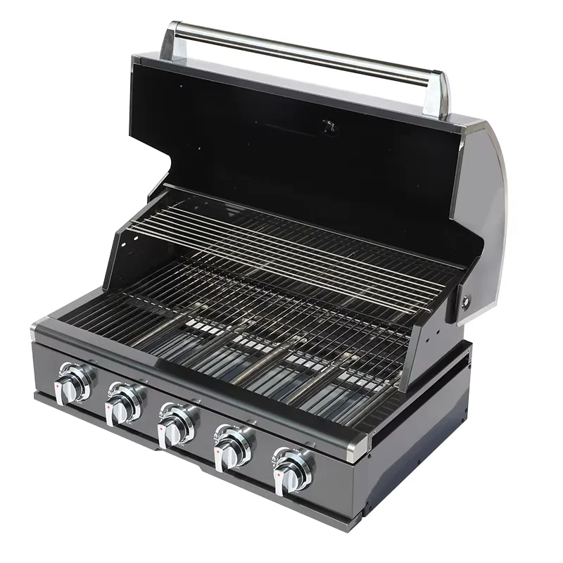 5 Burner 30-Inch Stainless Steel 304 Black Titanium LPG or Natural Gas BBQ Grill for Garden Parties or Kitchen Use