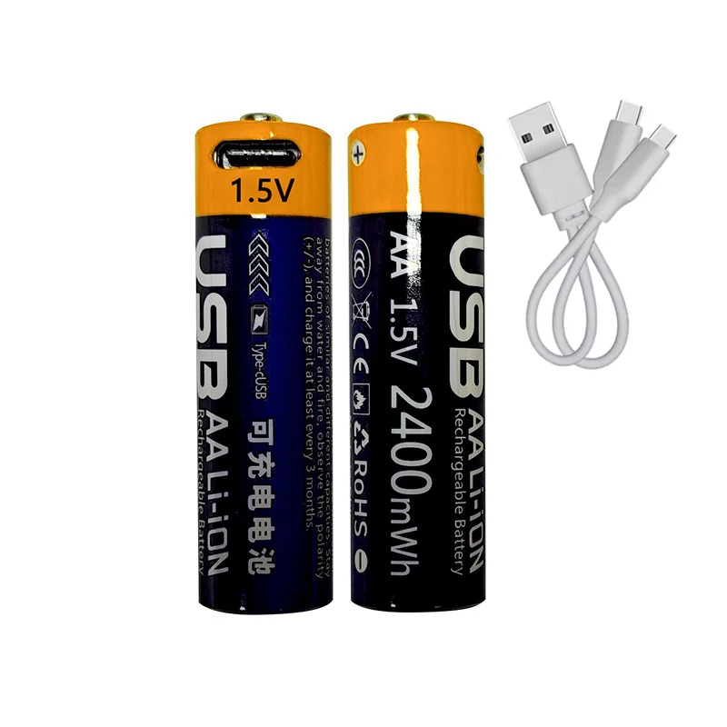 

1.5V 240000mWh AA Rechargeable Battery USB Type-C Aa Li-ion Battery for Remote Control Small Fan Mouse Microphone