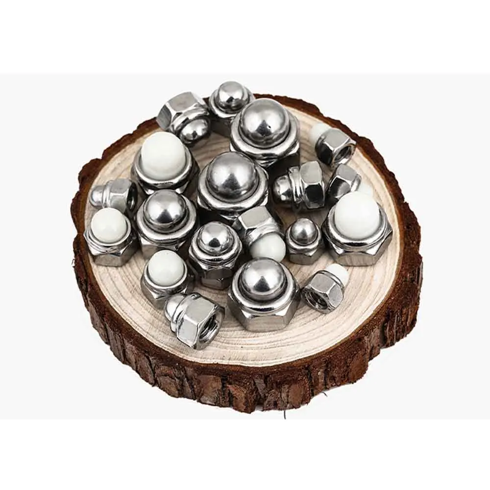 2/5pc M4 M5 M6 M8 M10 M12 304 Stainless Steel Hex Nylon Insert Metal Acorn Cap Cover Self-locking Lock Nut Nylock Locknut DIN986