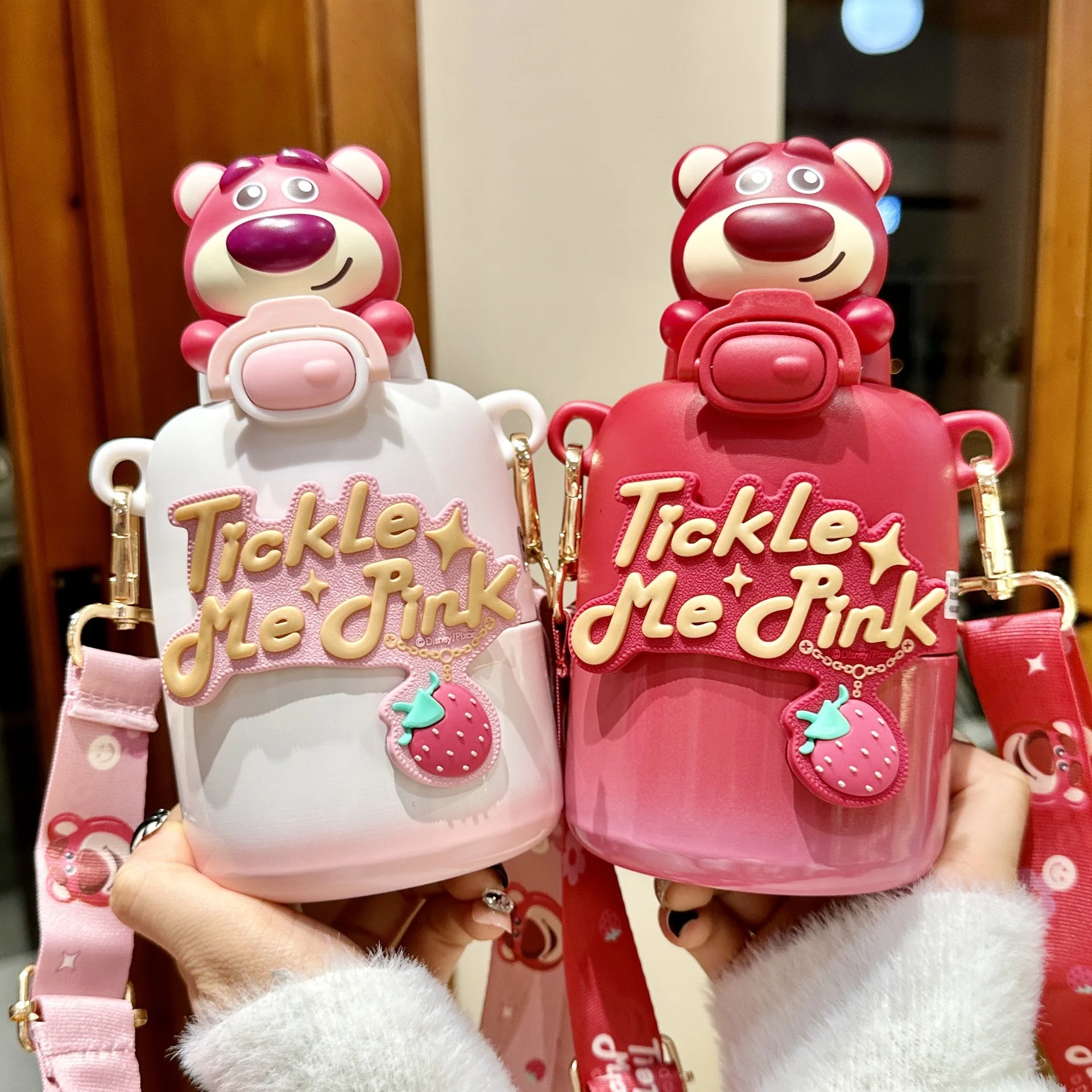 

Disney Strawberry Bear Insulated Cup High Beauty 316 Stainless Steel Water Cup for Children and Students' School Use Straw Cup