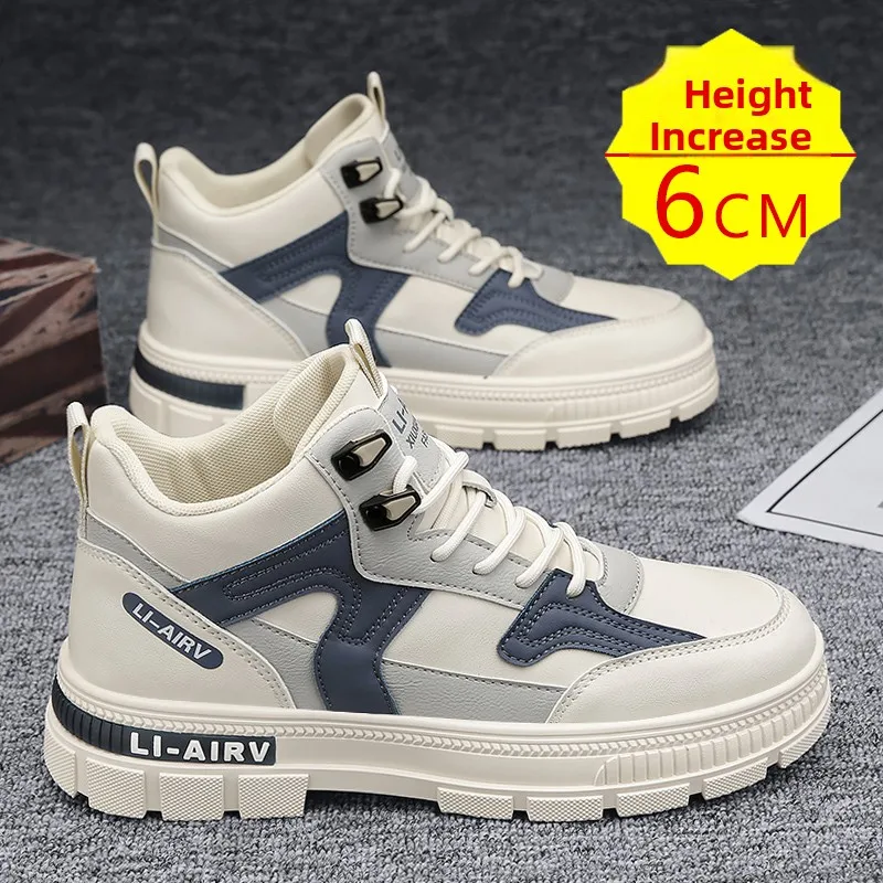 

Men's Work Shoes Casual High Top Trendy Shoes Invisible Inner Heightening 6cm Thick Bottom Leisure Shoes Handsome Cool