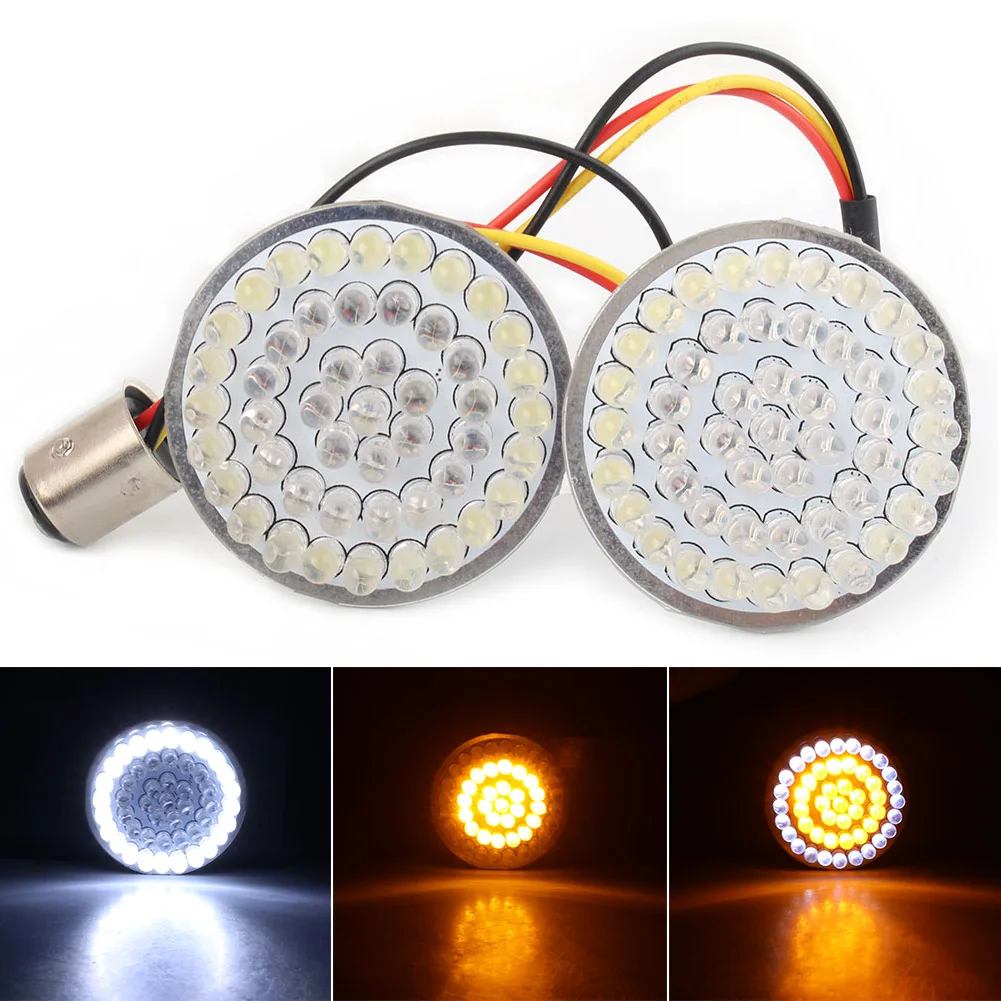 2pcs Rear Red 1157 White Amber LED DRL Day Running Light Turn Signal Lights Lamp For Harley Softail Dyna