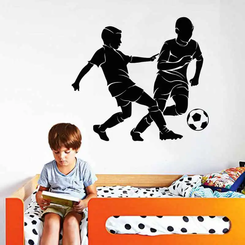 

Two Friendly Soccer Boys Silhouette Sports Fit Living Room Boys Bedroom School Football Locker Room Decorative Art Sticker Mural