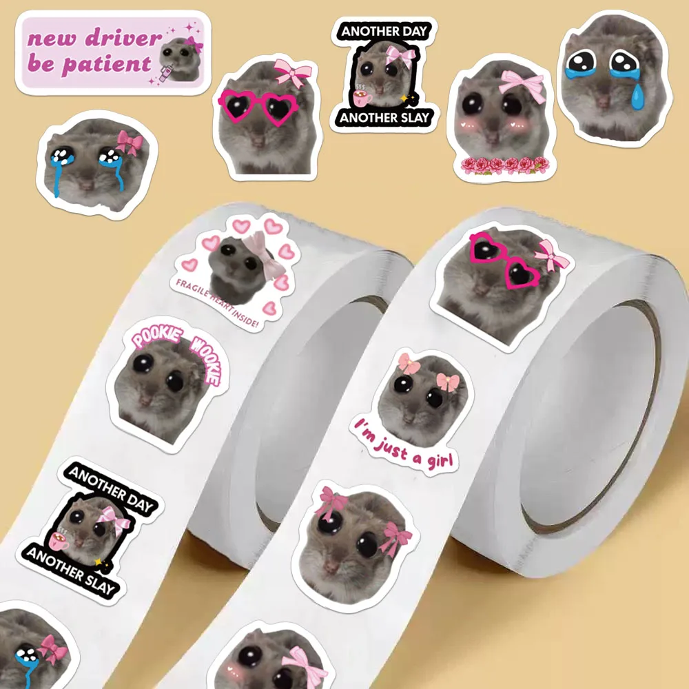 500PCS Creative Sad Hamster Sticker Roll Stickers Decorative Phone Cases Notebook DIY Waterproof Stickers