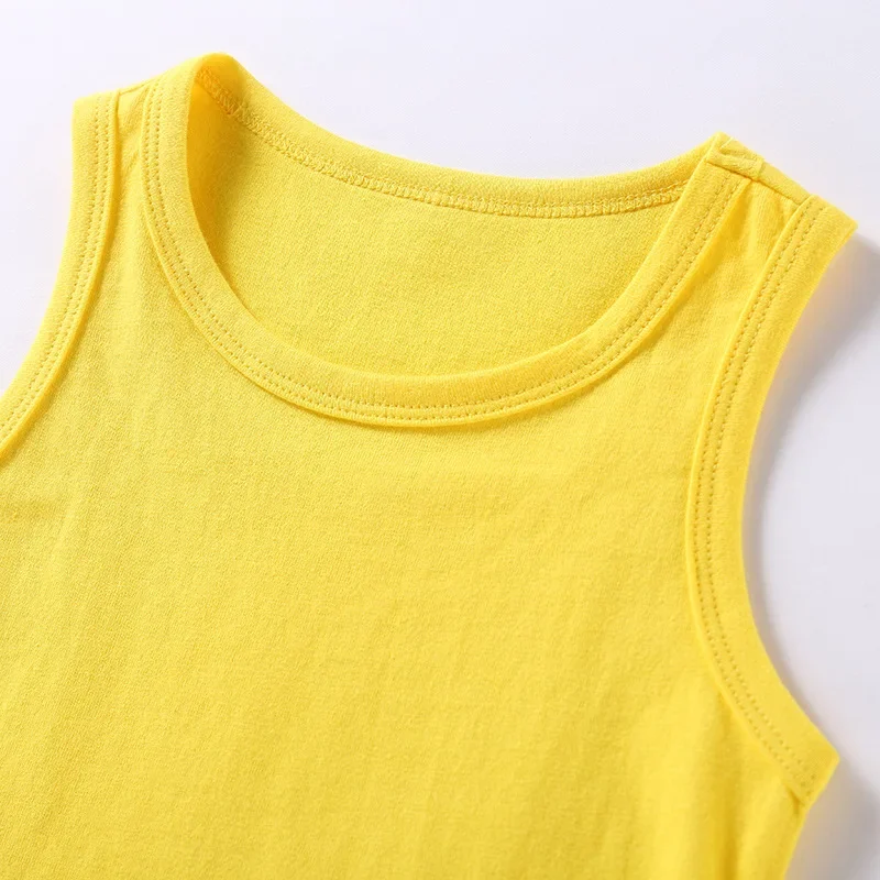 2024 Summer New Children Girls Candy Color Sleeveless O-Neck Cotton T-shirt Camisole Tops Toddler Vest Kids Clothes