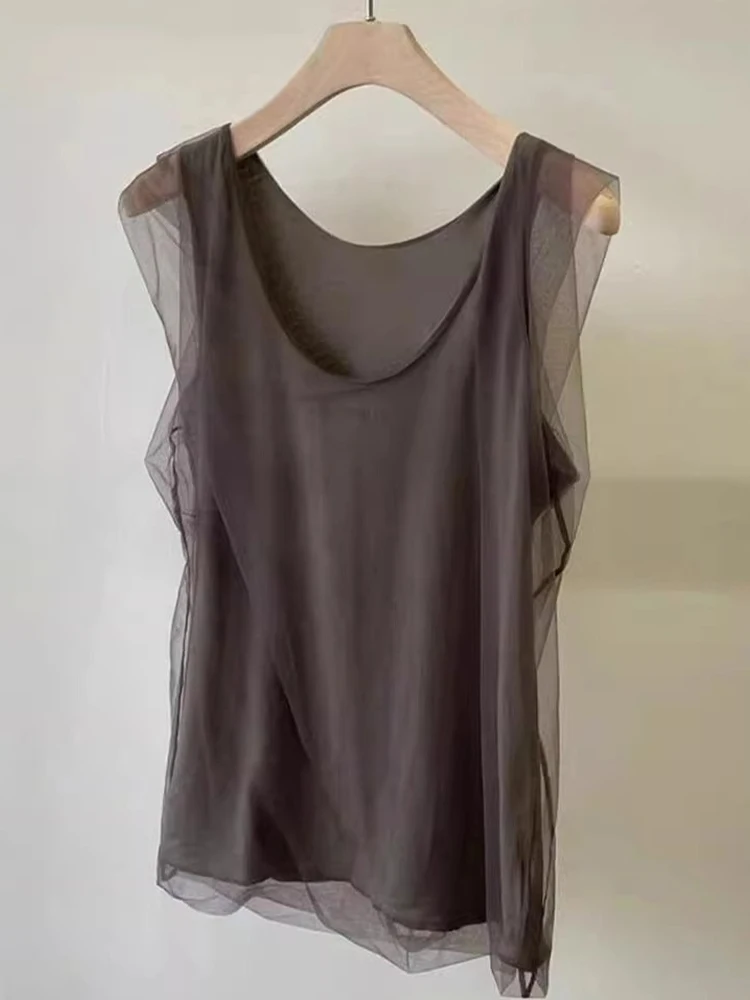 Ele Knitted Me Paneling Casual Slim Fit Colete Svel Top Coreano Sle Corte Reto Cor Verão Faion Feminino...