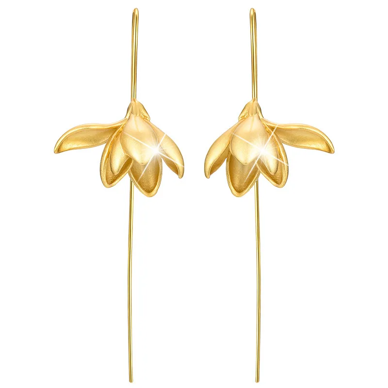 Bohemian vegetal magnolia blossom gold-plated silver-plated literary fresh long female earrings