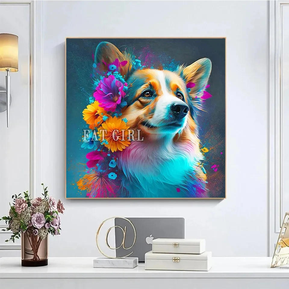 5d Diamond Art Painting Dog,Cat Home Decor Full Square Round Flower Animal Unicorn Embroidery Diamond Mosaic Christmas Gift D93