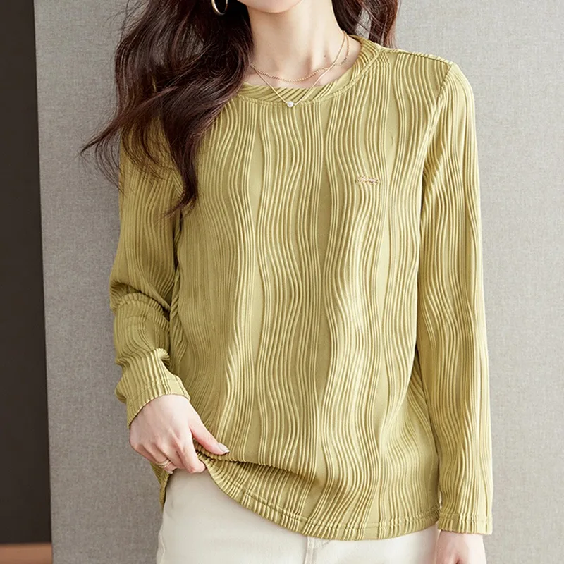 

Fashion Striped Shirts Office Lady 2024 New Spring Autumn Long Sleeve Bottoming Tops O Neck Blouse Women Clothing Blusas 28767