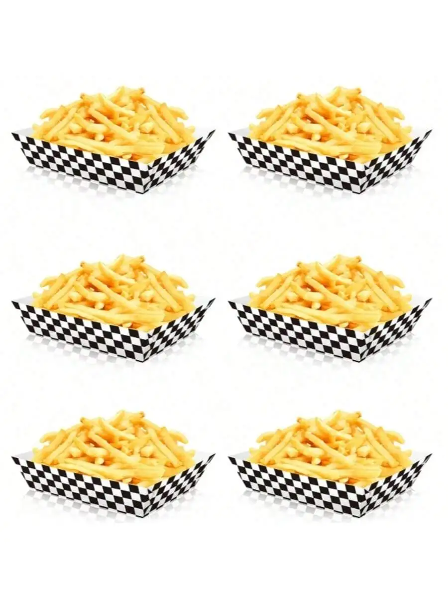 Large Capacity Racing Black and White Checkered Food Box Suitable for Snack Trays, Takeaway Snacks, Birthday Themed Parties