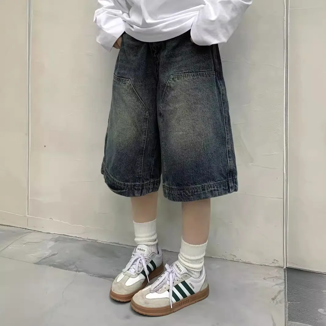 Women Y2K Vintage Baggy Jean Shorts Washed Wide Leg Capri Pants Casual Barrel Jeans Denim Shorts Mens Oversized Jorts Streetwear