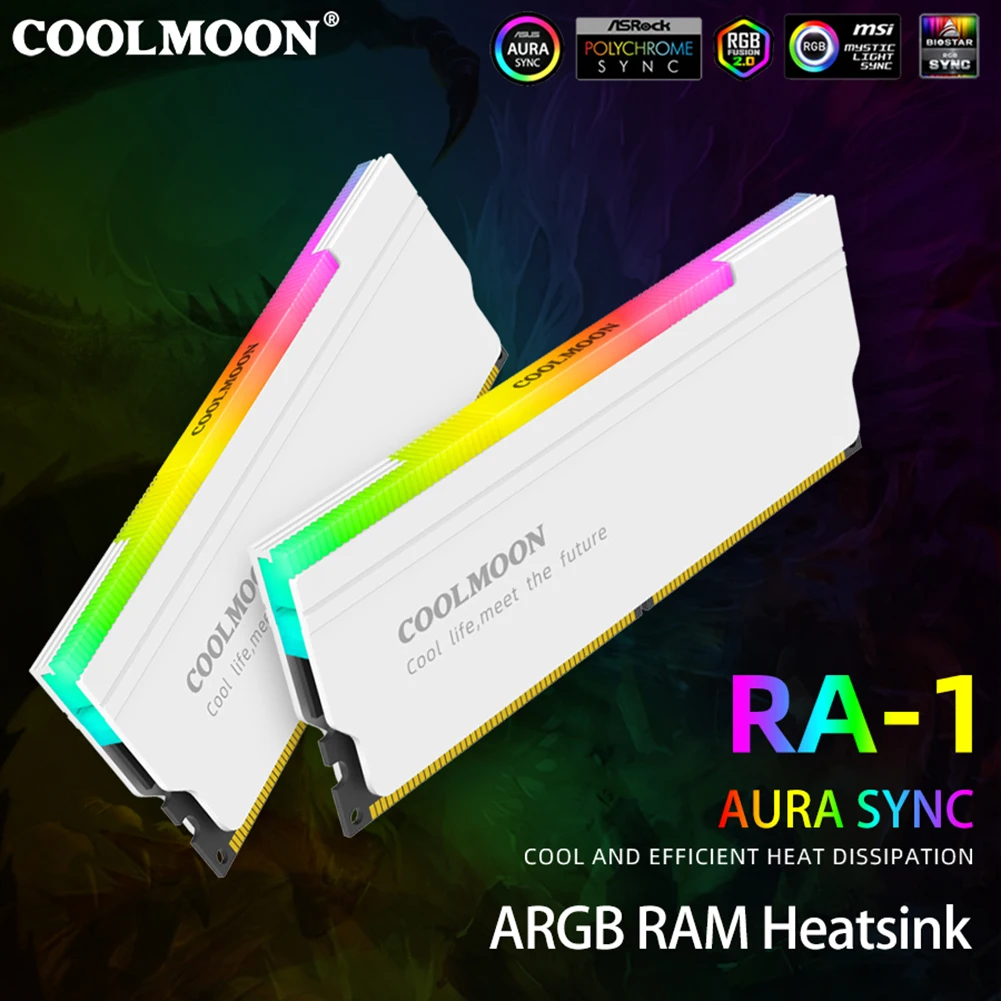 5V-3PIN ARGB DDR Memory RAM Cooler Aura Sync Memory Cooling Vest with Thermal Silicone Pad for Desktop Computer PC Memory