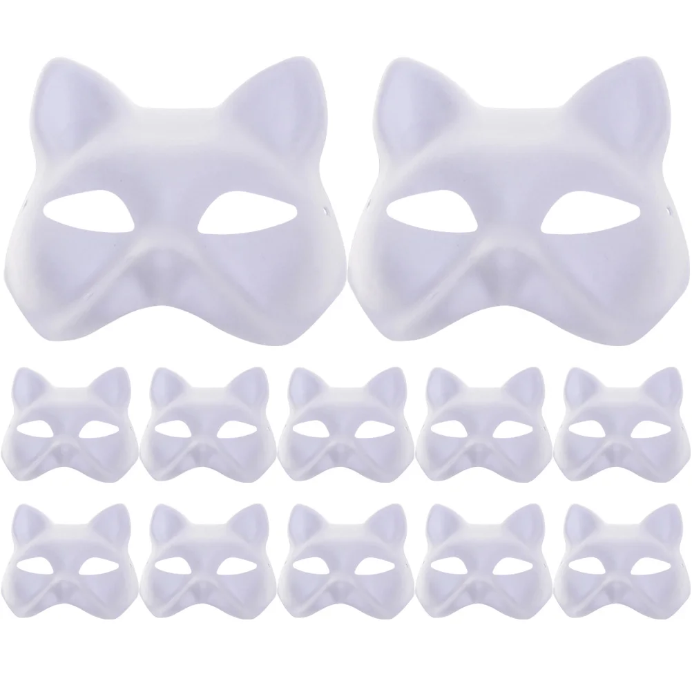 12 stks DIY Handgeschilderde Pulp Maskers Blank Kat Gezicht Halloween Maskerade Partij Cosplay Vrouwen Kids Craft Veilig Premium Materiaal