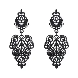 Long Vintage Black Red Golden Silver Plated Metallic Boho Style Lace Figures Bohemia Hollow Drop Earrings Women Dangle Earrings