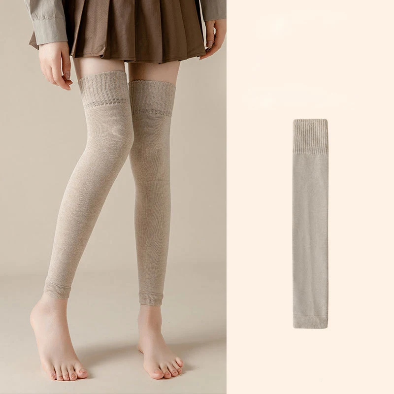 Women Autumn Winter Solid Color Warm Thigh High Socks Over Knee High Footless Socks Long Leg Warmers Thermal Cuffs Long Socks