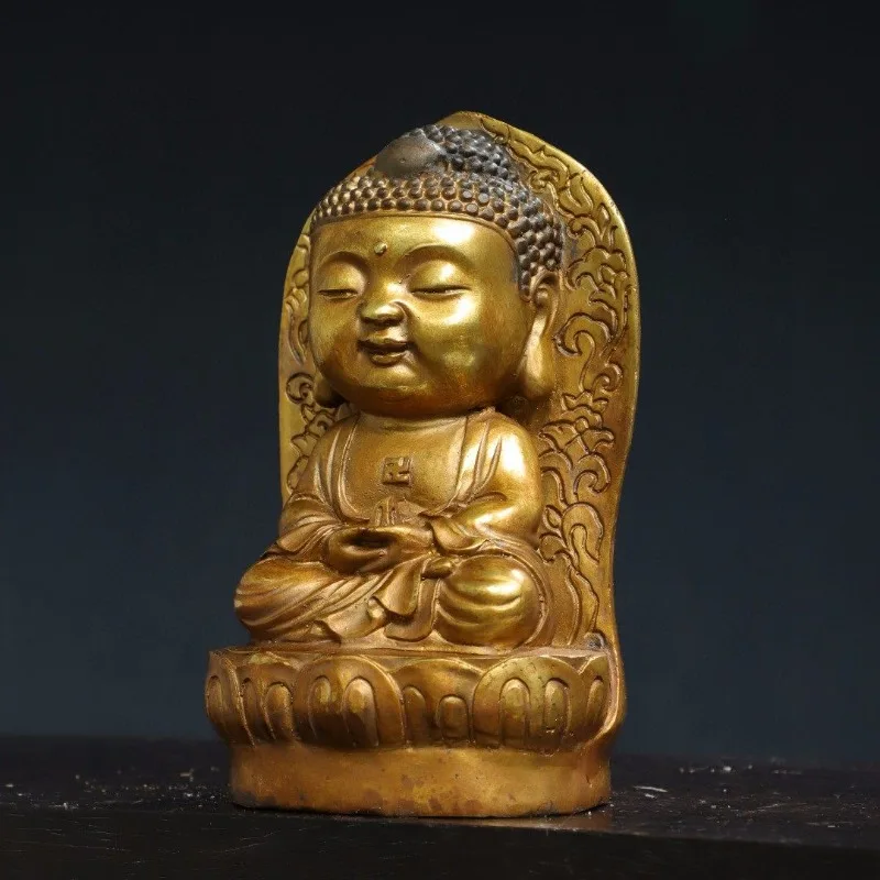 Hand-Cast Premium Copper Gilded Baby Buddha Statue - 5.9
