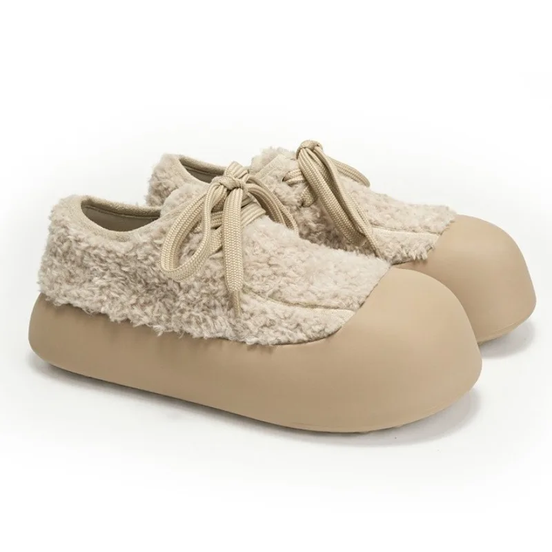 women's Autumn and winter new velvet warm thick-soled muffin shoes soft bread fluffy sneakers lace-up