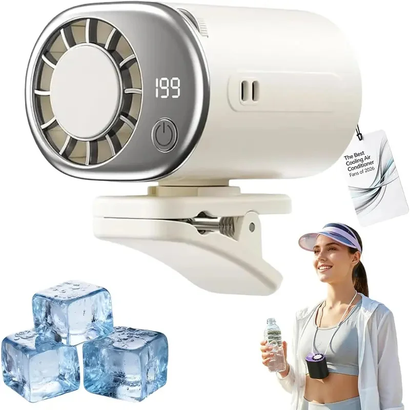 2026 Personal Portable Car Clip-On Air Conditioner Fan With 360° Rotation 199 Speeds Adjustable USB Rechargeable LED Display For