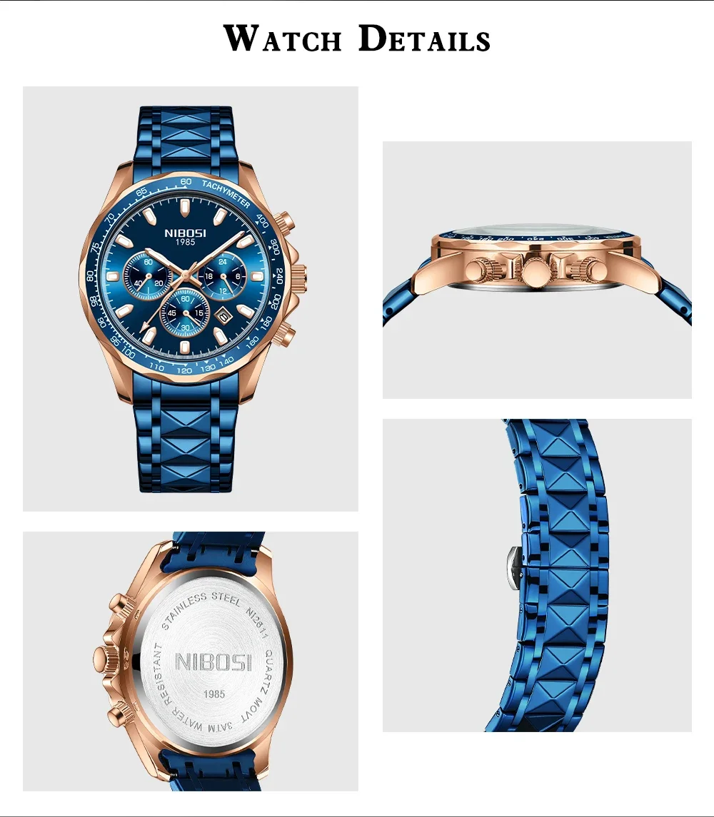 NIBOSI Luxury Casual Watch Top Brand Business Male Wrist Watches Date Clock Waterproof Chronograph Mens Watch Relogios Masculino