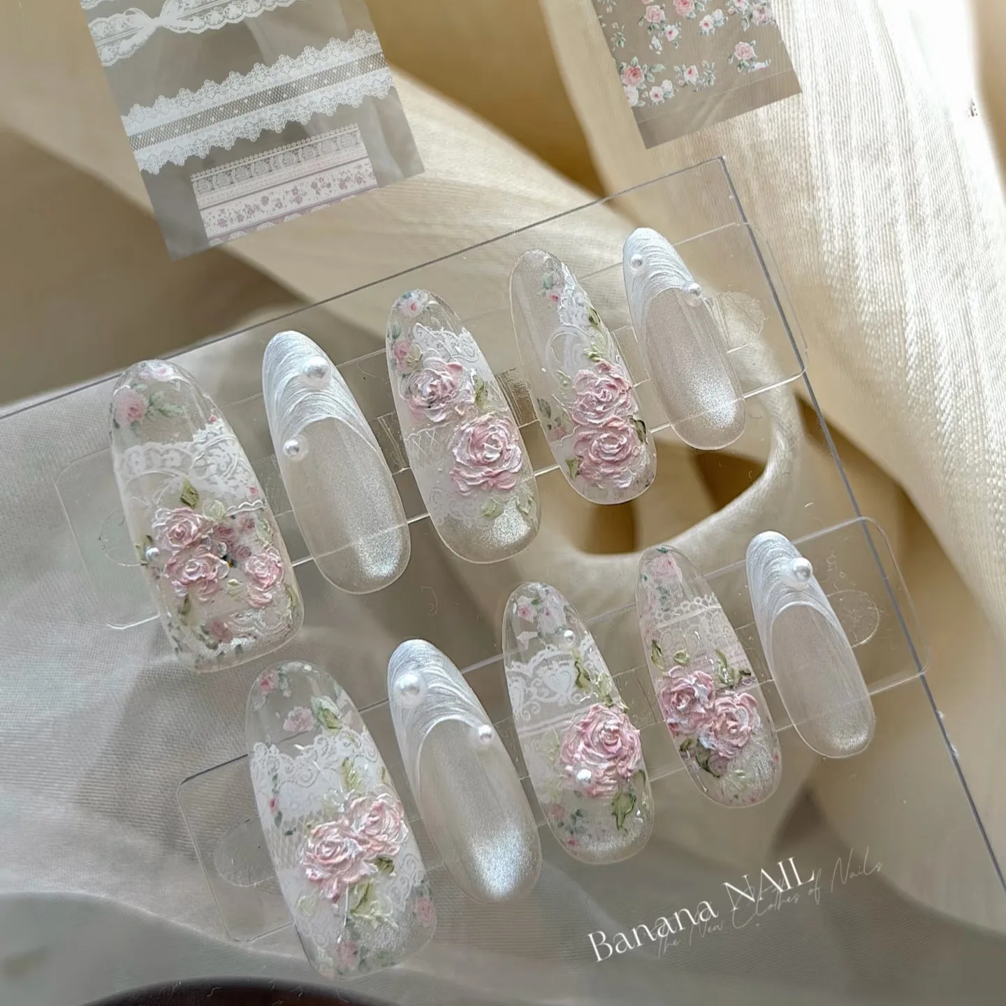 1 Stück 80cm Blumen-Spitzen-Nagelfolie für hübsche Transferfolien, Blumen-Aufkleber, Schleifen-Nagelfolien, Vintage-Rosen-Nagelkunst-Dekorationen – Detail 5