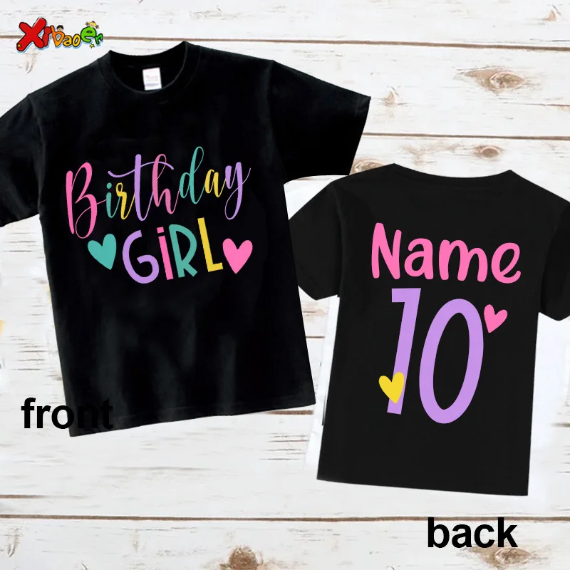 Girl Birthday T Shirt Party Outfits for Kids Custom Name Shirts Baby Girl Clothing Heart T-shirt Kids Clothes 8th Birthday Girls