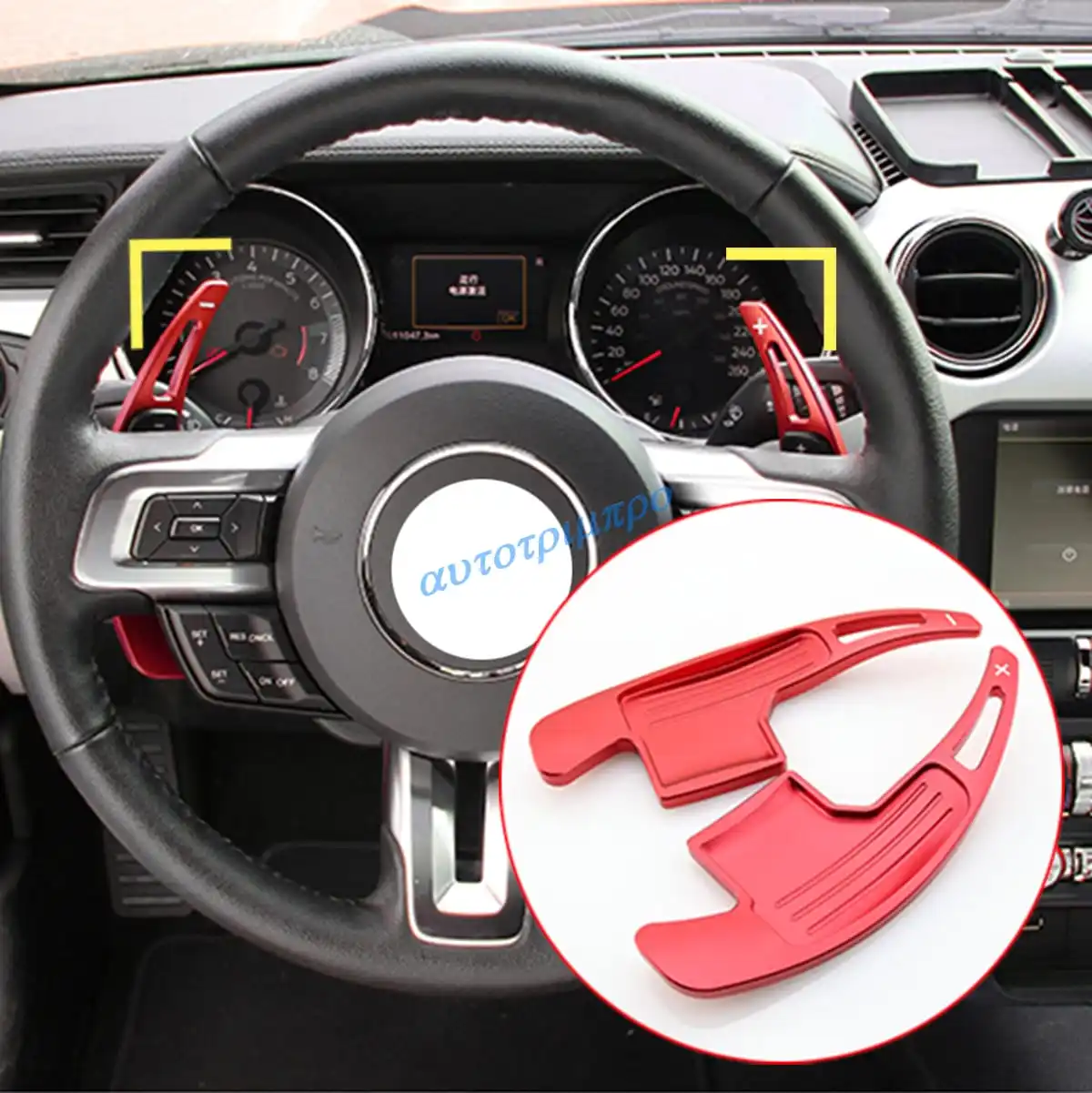 

Для Ford Mustang 2015-2023 накладки переключения передач, алюминиевые автомобильные рулевые колеса, удлинитель салона, красный, черный, серебристый, аксессуары