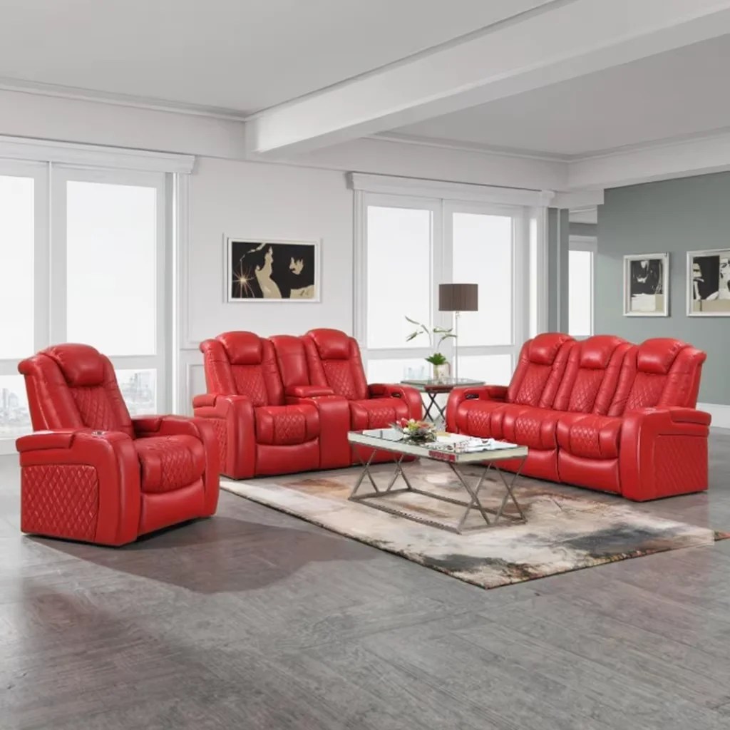 #Modern Italian Luxury Comfortable Leather Power Electric Recliner Sofa Set with Extendable Wood Frame 3 2 1 for Living Room
