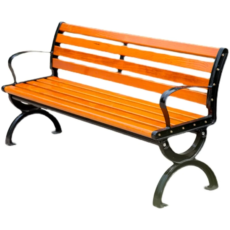Park chair outdoor bench courtyard double backrest strip stool outdoor preservative wood plastic wood leisure seat wrought iron