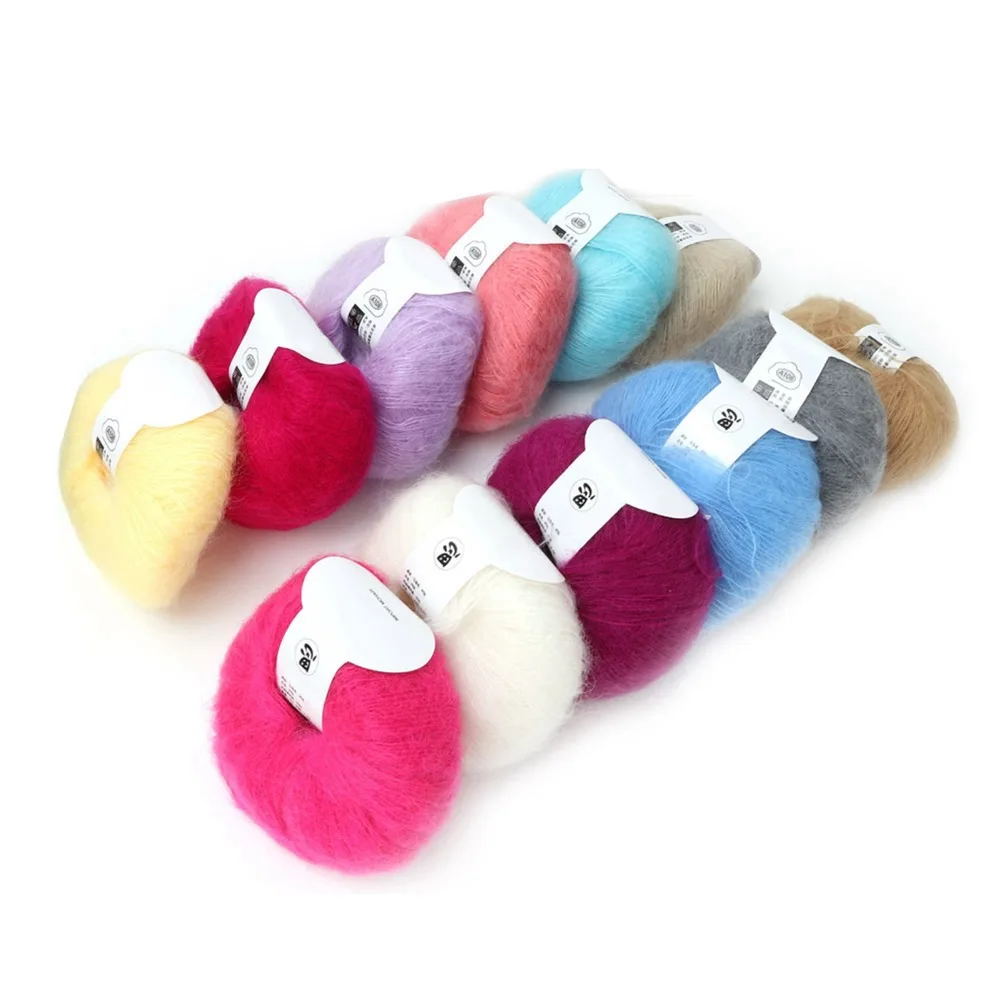 12pcs 12 Colors Set Mohair Yarn Rolled Form Hand Knitting Angora Yarn Crochet Compatible Knit Grade Long Wool Yarn For Scarves