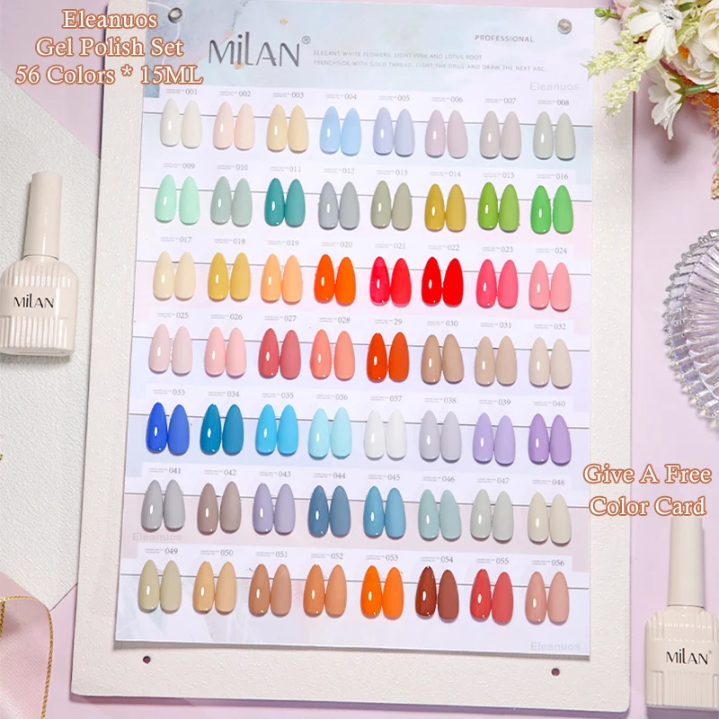 MiLAN 56 Colors Summer Macaron Rainbow Nail Gel Polish Set Solid Color UV Gel Varnish Soak Off Manicure Candy Pastel Kit