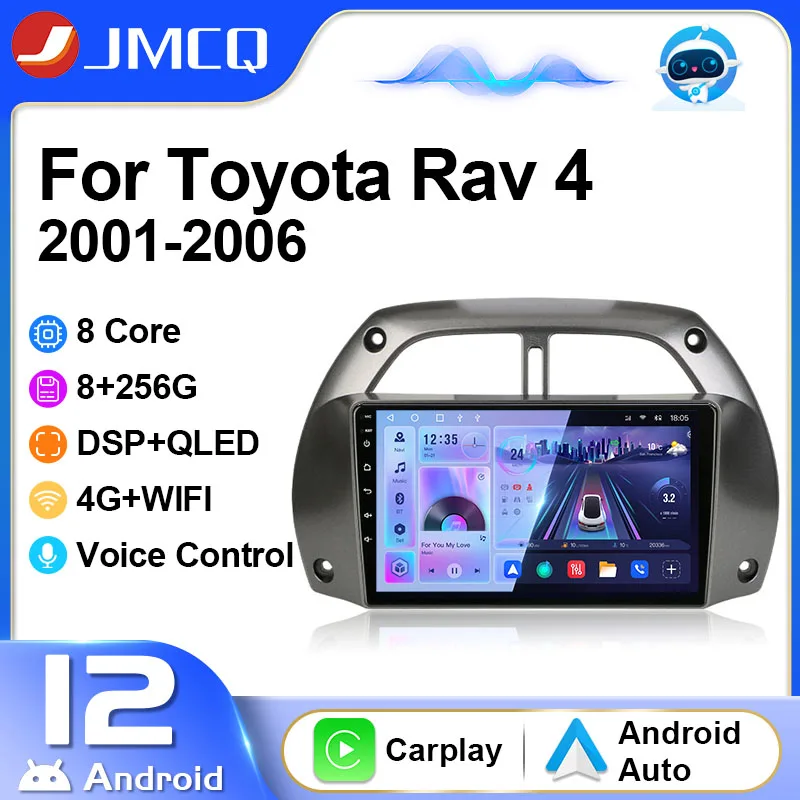 JMCQ 2Din Car Radio Multimedia Player for Toyota RAV4 RAV 4 2001 - 2006 Navigation GPS Head Unit Wireless Carplay 4G Android 12