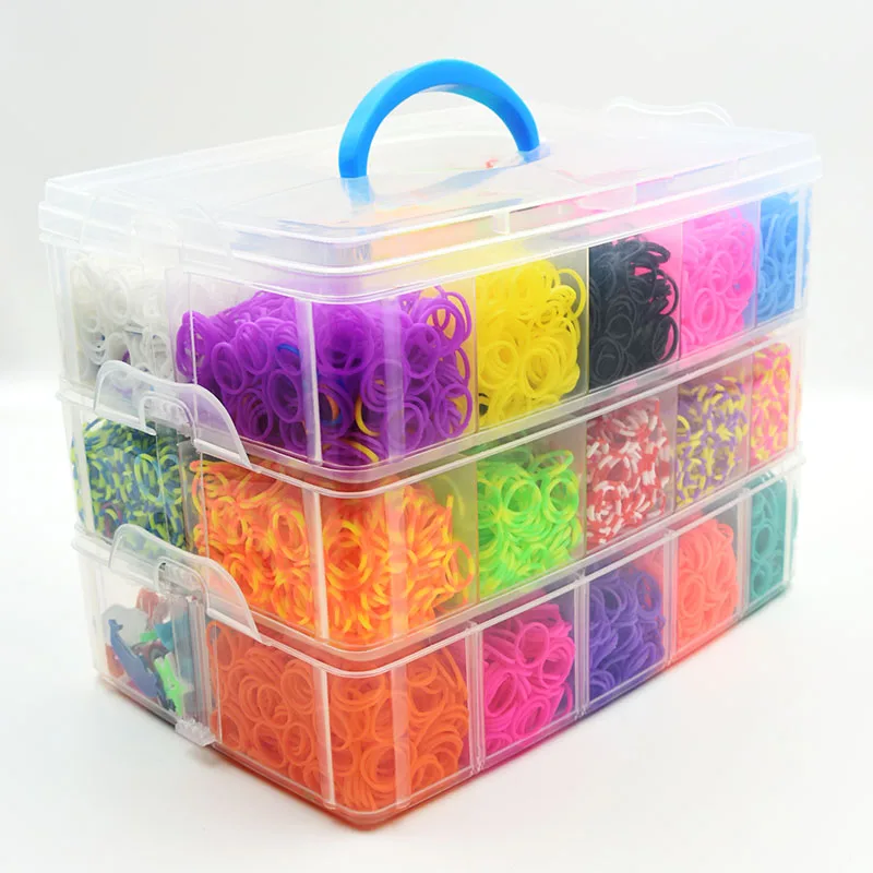 DIY Crafts Rainbow Color Rubber Band Bracelet Gift Three-layer Weaving Machines Knitting Toys 15000 Pcs Three-layer Box Packed