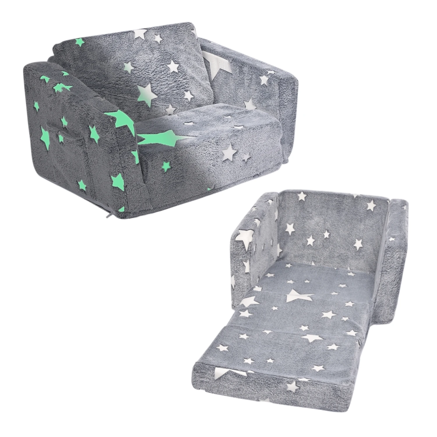 

Kid-Friendly Foldable Sofa-Glow in The Dark Toddler Chairs Children's 2 in 1 Convertible Sofa to Lounger