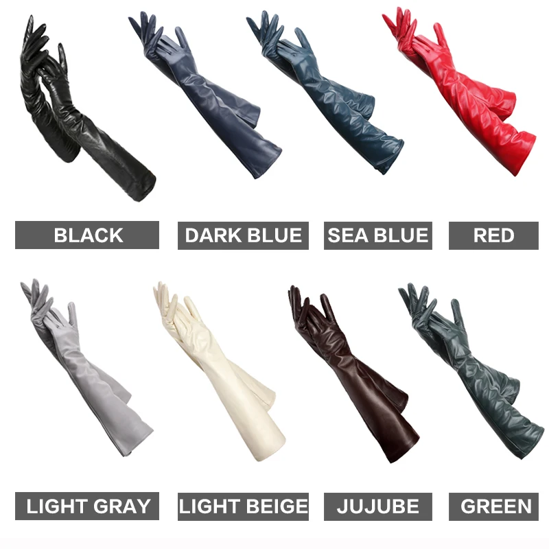 Gants en cuir longs de 50cm de couleurs multiples, gants en cuir pour femmes en peau de mouton, gants d\'hiver chauds pour femmes, gloves-2227C