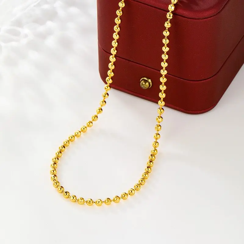 مجوهرات XP - قلادات سلاسل خرز مطلية بالذهب الخالص 45 سم × 3 مم 24 قيراط للنساء والرجال المعلقات المتطابقة