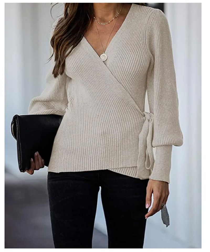 2024 New Autumn Winter Knitted Sweater Women V-neck Slim Pullovers Sweater Ladies Wrap Sweaters Female Casual Sweater Jumper