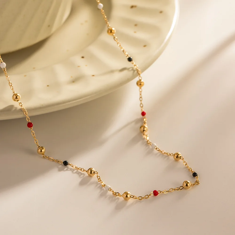 Fashion Stainless Steel Creative Colorful Drip Oil Bead Chain Necklace Women 18k Gold Color Plated Trendy Jewel