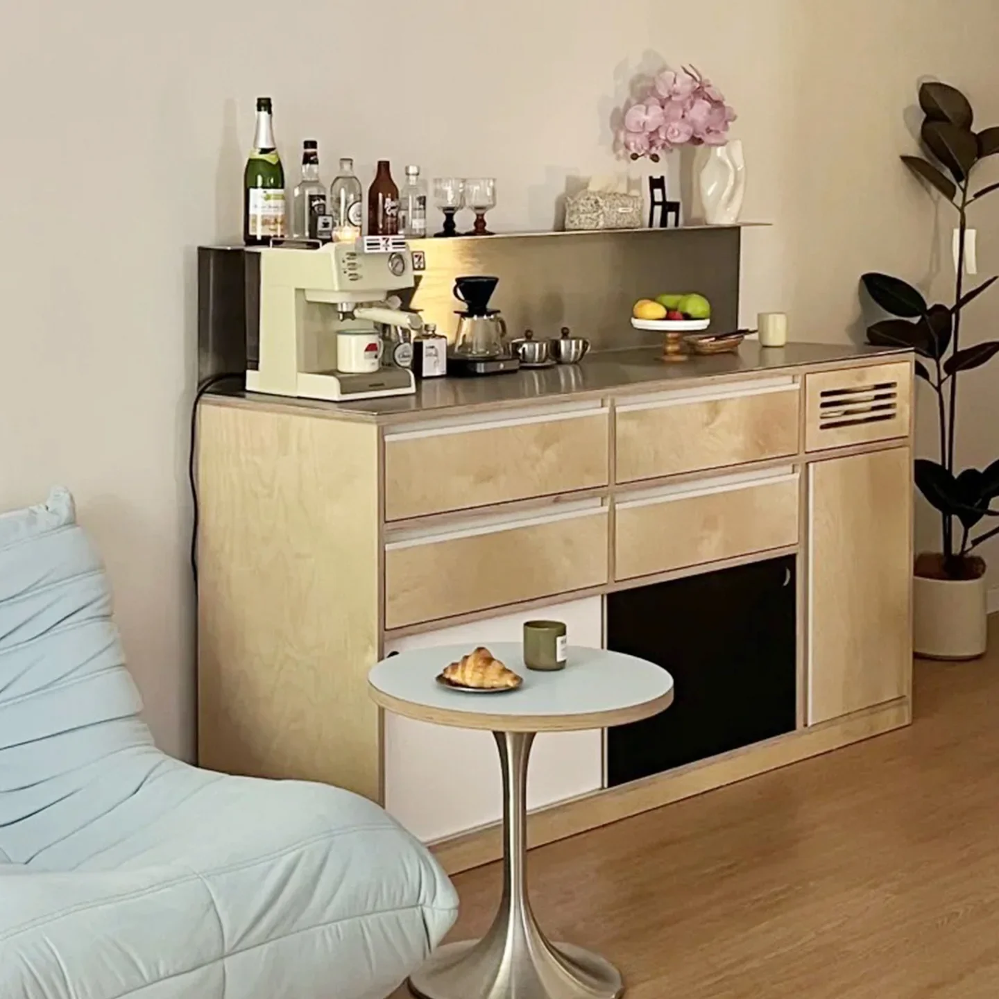 LMM Marine Panel Contrast Sideboard, Stainless Steel Countertop, Large Capacity Storage Cabinet