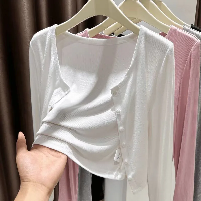 Womens Solid Color Sun Protection Cardigan Long Sleeve Lightweight Outerwear for Vacation Beach Yoga Cycling Autumn Winter