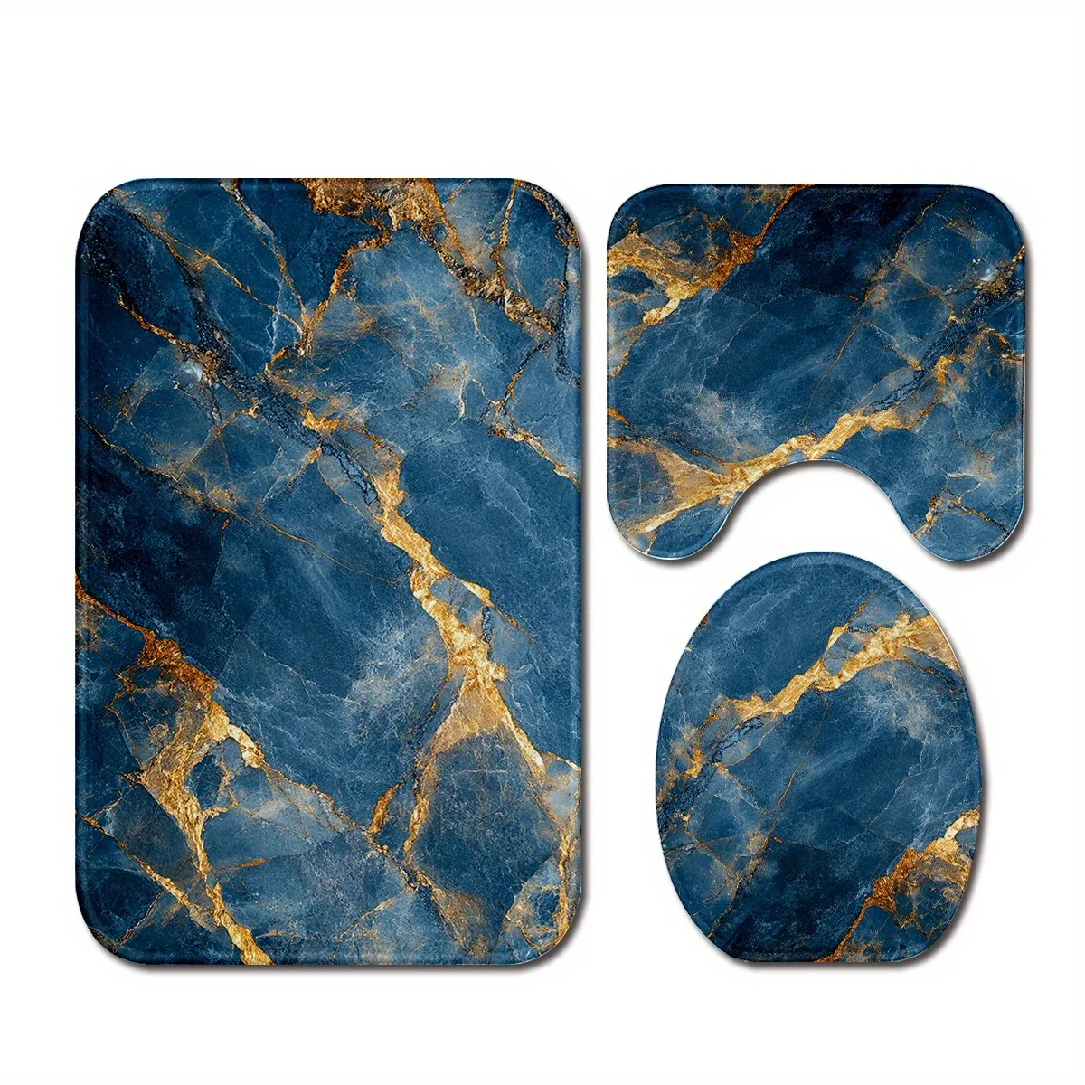 

Luxury Blue Marble Bath Mat Set Anti Slip Waterproof Bathroom Rug Doormat Mat Accessories for Master Bathroom Home Decor