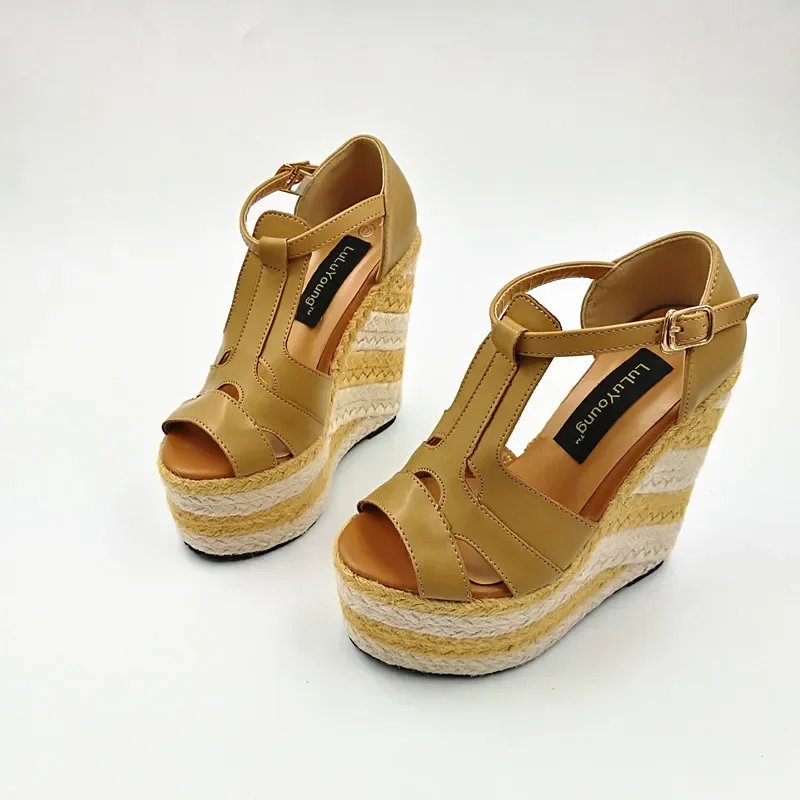 32-39 Women wedges 13.5cm high heels sandals Straw heel shoes Casual platform shoes open toe sandals women view 3