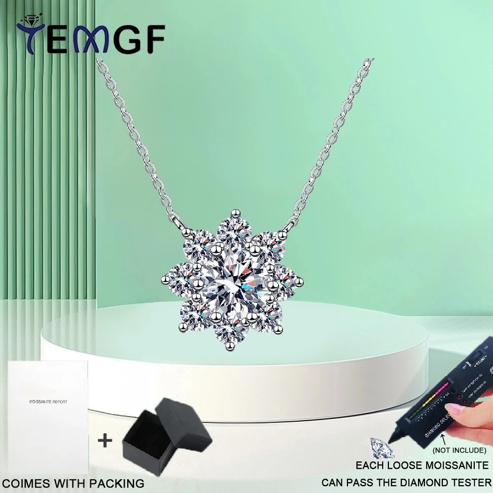 

TEMGF 6.5mm Moissanite/Zircon Necklace Flower Design Pendant for Woman S925 Sterling Silver Bridal Wedding Luxury Fine Jewelry