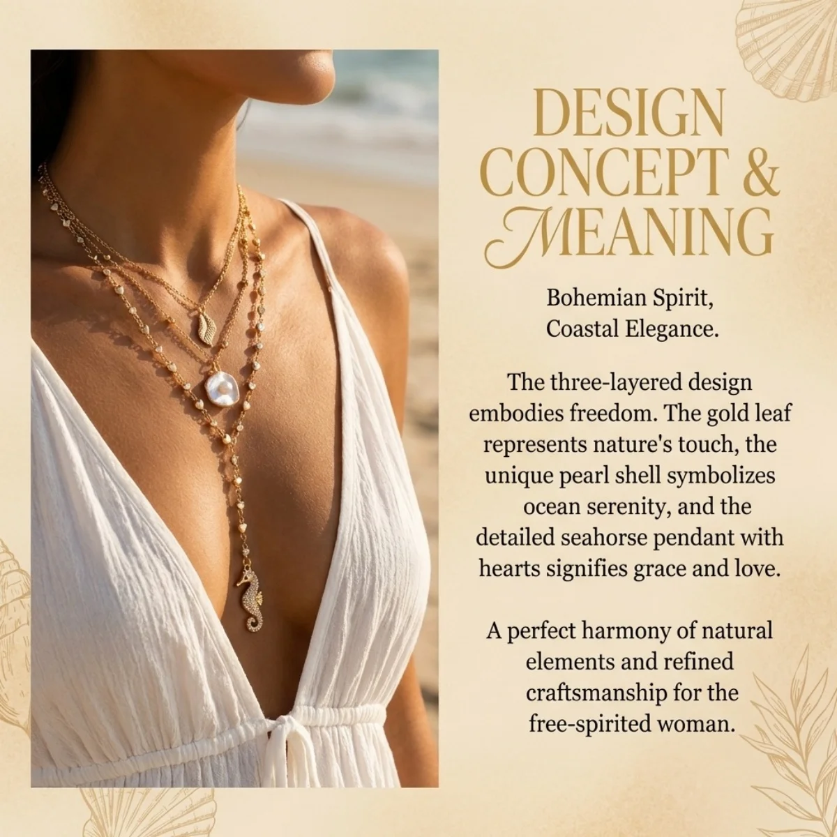 Seepferdchen-Muschel-Anhänger Y-förmige Halskette für Damen und Herren, mehrlagige Ozean-Strand-Meerestier-Kette, Choker, Sommerparty-Schmuck – Detail 10