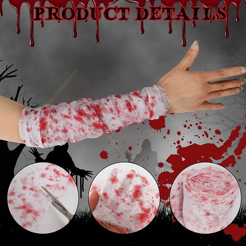 1-15M Halloween Bloody Cloth Strips Blood Gauze Bandage Haunted House Warning Isolation Belt Home Horror Party Scene Decor Props
