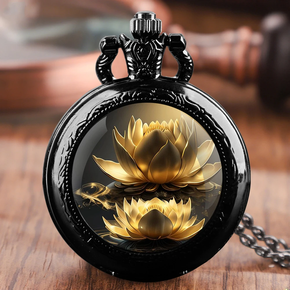 ヴィンテージ蓮曼荼羅デザインクォーツ懐中時計ネックレスペンダント男性、女性、子供への理想的なギフト、誕生日プレゼント