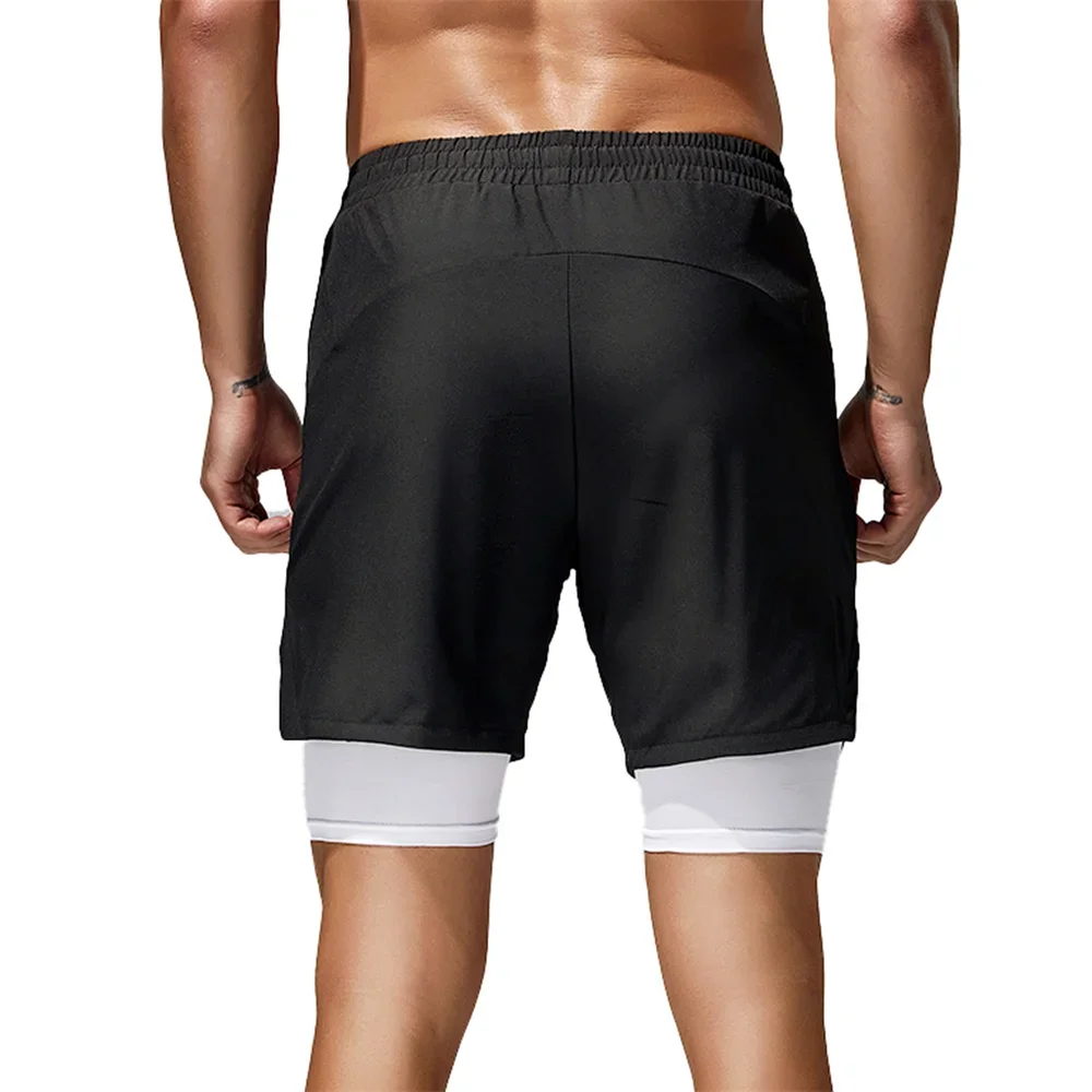 Homens ginásio de fitness correndo shorts homem casual esporte calças curtas leve de dois andares treinamento esportivo treino jogging shorts