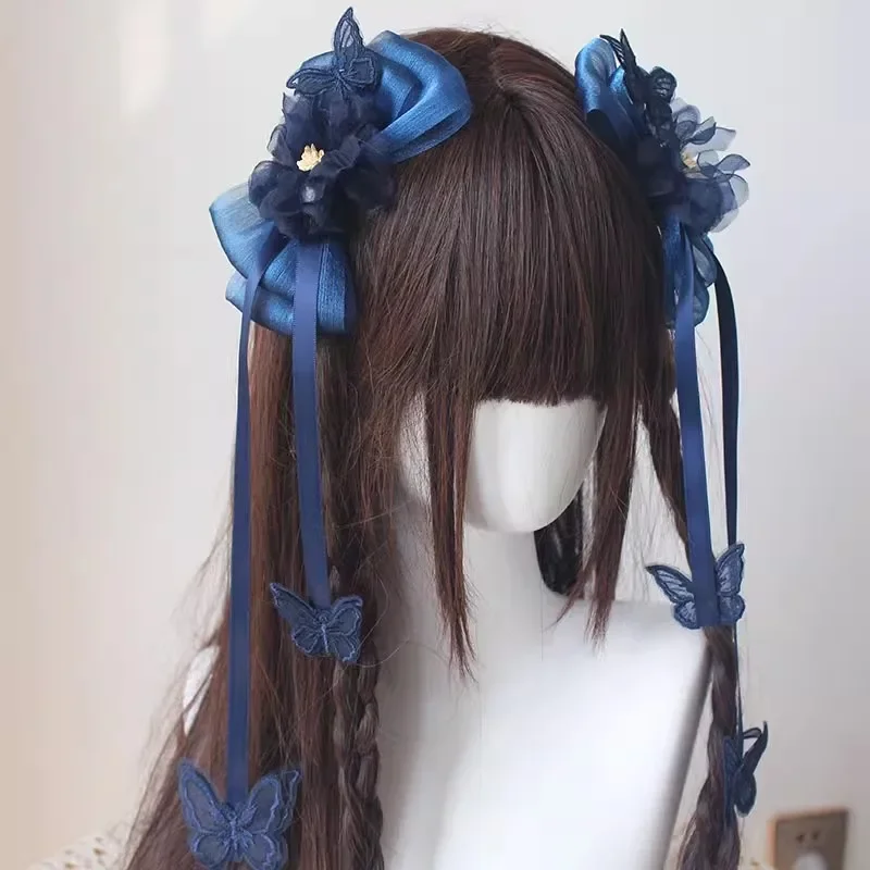 1 Pair Elegant Butterfly Hairpin Hanfu Style Lolita Bowknot Cute Sweet Tassels Headwear Hair Clip Accessories Girl Women