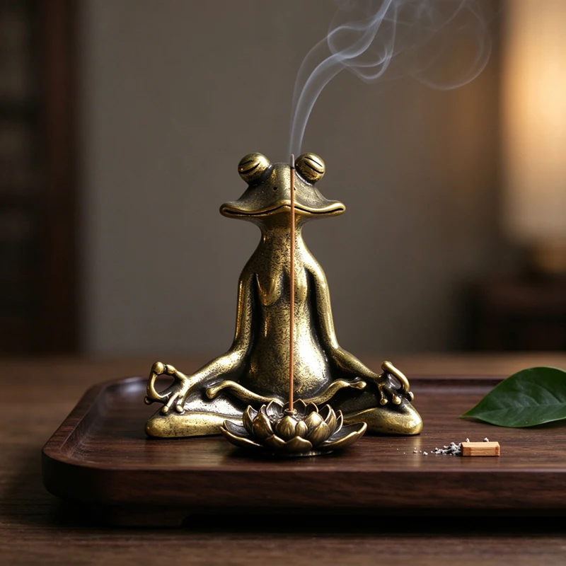 1 pièce Porte-encens vintage en forme de grenouille zen en alliage, brûleur d'encens pour la décoration de la maison et du burea
